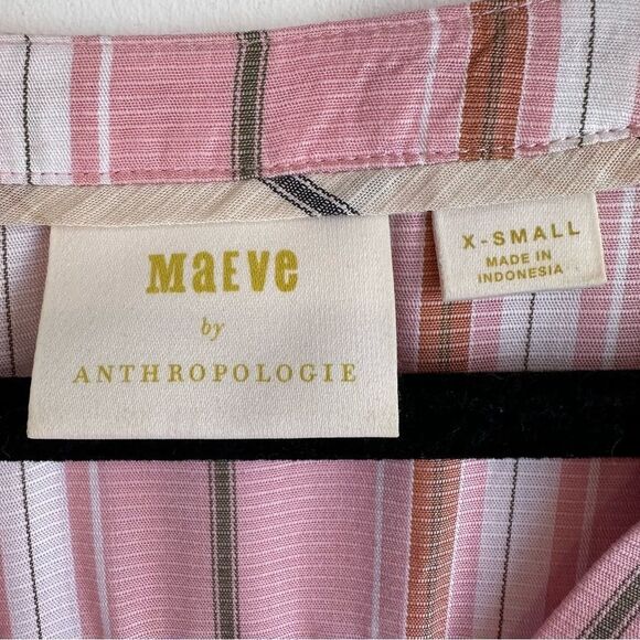 Anthropologie Maeve Brenda Pink and White Striped Boho Ballon Sleeve Blouse - Picture 7 of 9